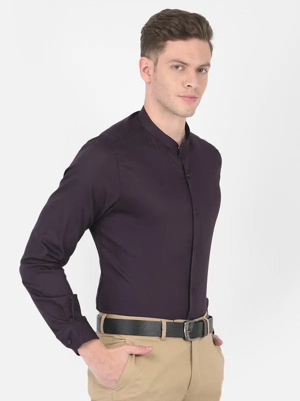 Cotton Blend Violet Slim Fit Solid Shirt