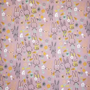 Cotton Blends Polycotton Prints Childrens And Animal Prints Spring Bunny on Dark Lilac