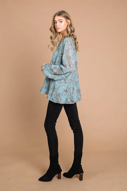 Cotton Bleu Serenity Chiffon Blouse - Aqua