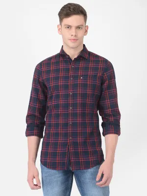 Cotton Blue Slim Fit Checkered Shirt