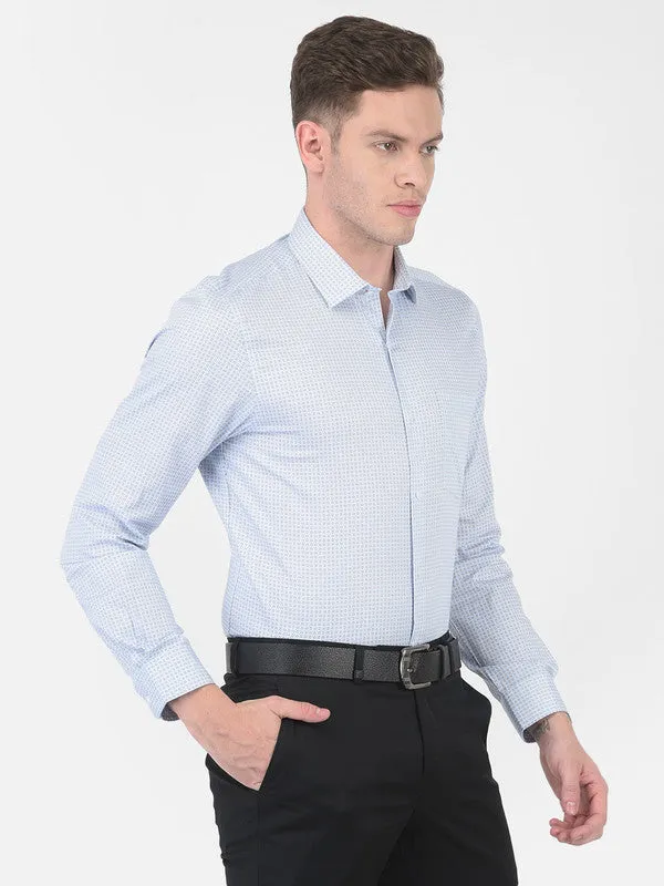 Cotton Blue Slim Fit Printed Formal Shirt