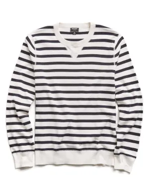 Cotton Cashmere Stripe Sweater in Navy/White