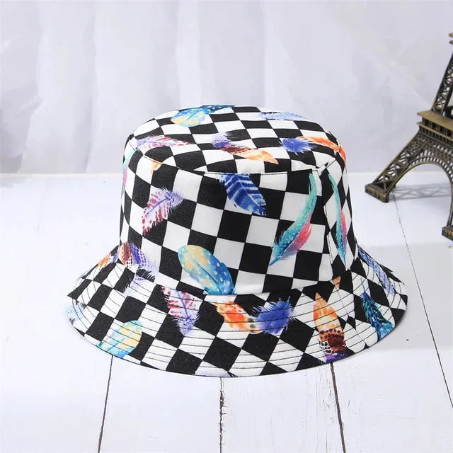 Cotton Check Print Bucket Hat Sun Hats