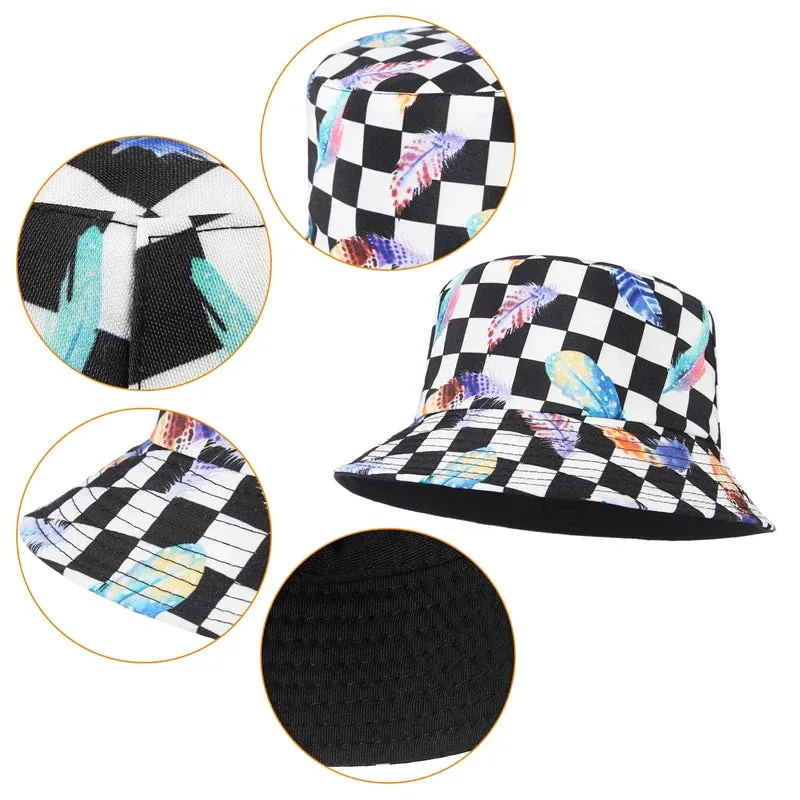 Cotton Check Print Bucket Hat Sun Hats