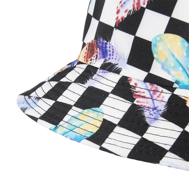 Cotton Check Print Bucket Hat Sun Hats