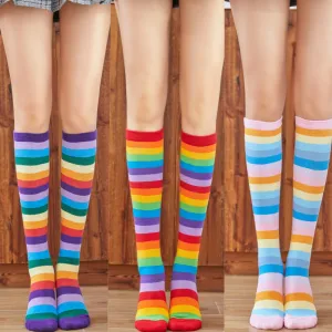 Cotton Colorful Tube Socks Knee Length Rainbow