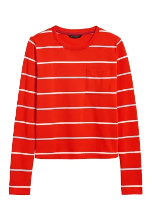 Cotton Crew-Neck T-Shirt in Red Stripe