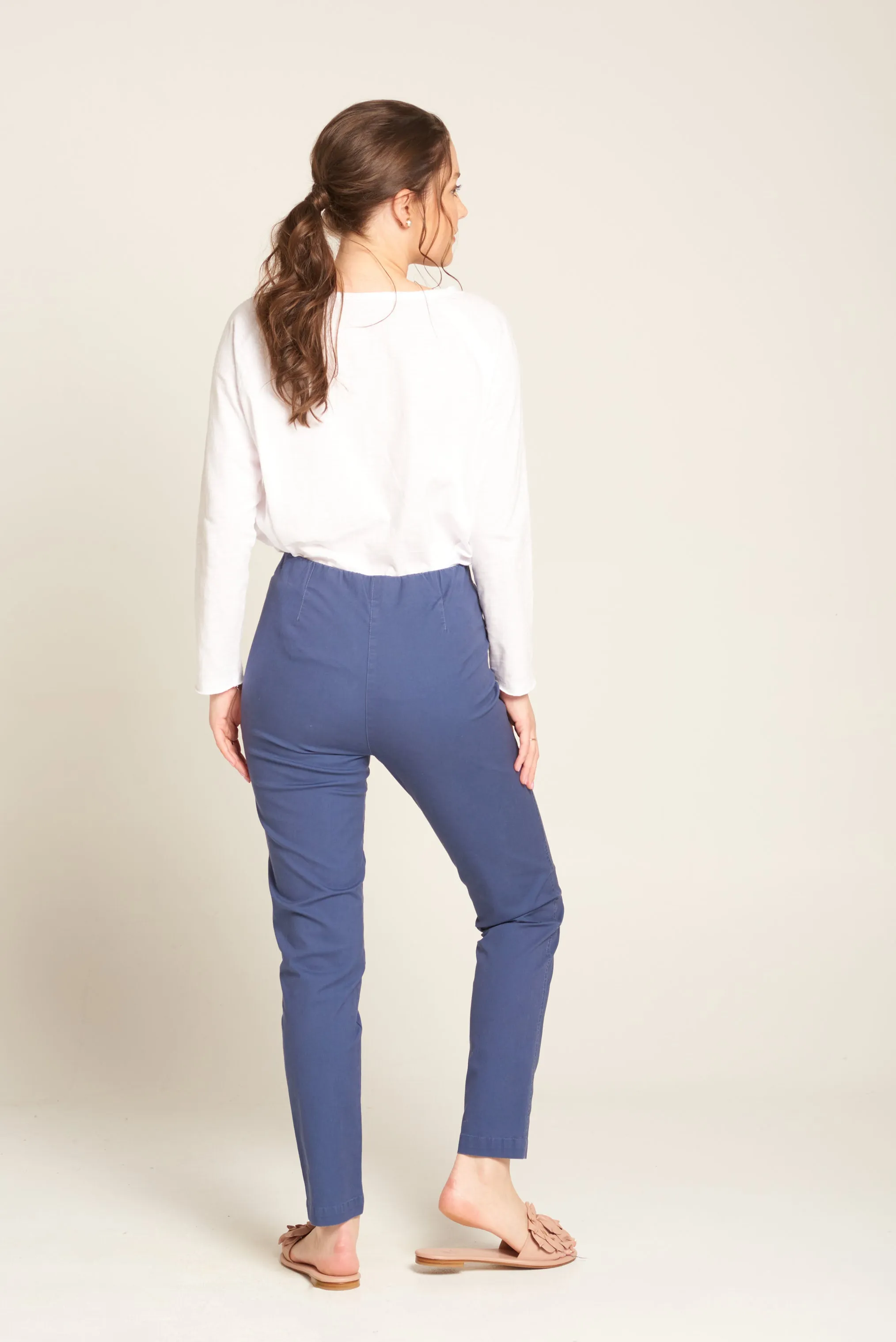 Cotton Elastic Waist Pant Denim Blue