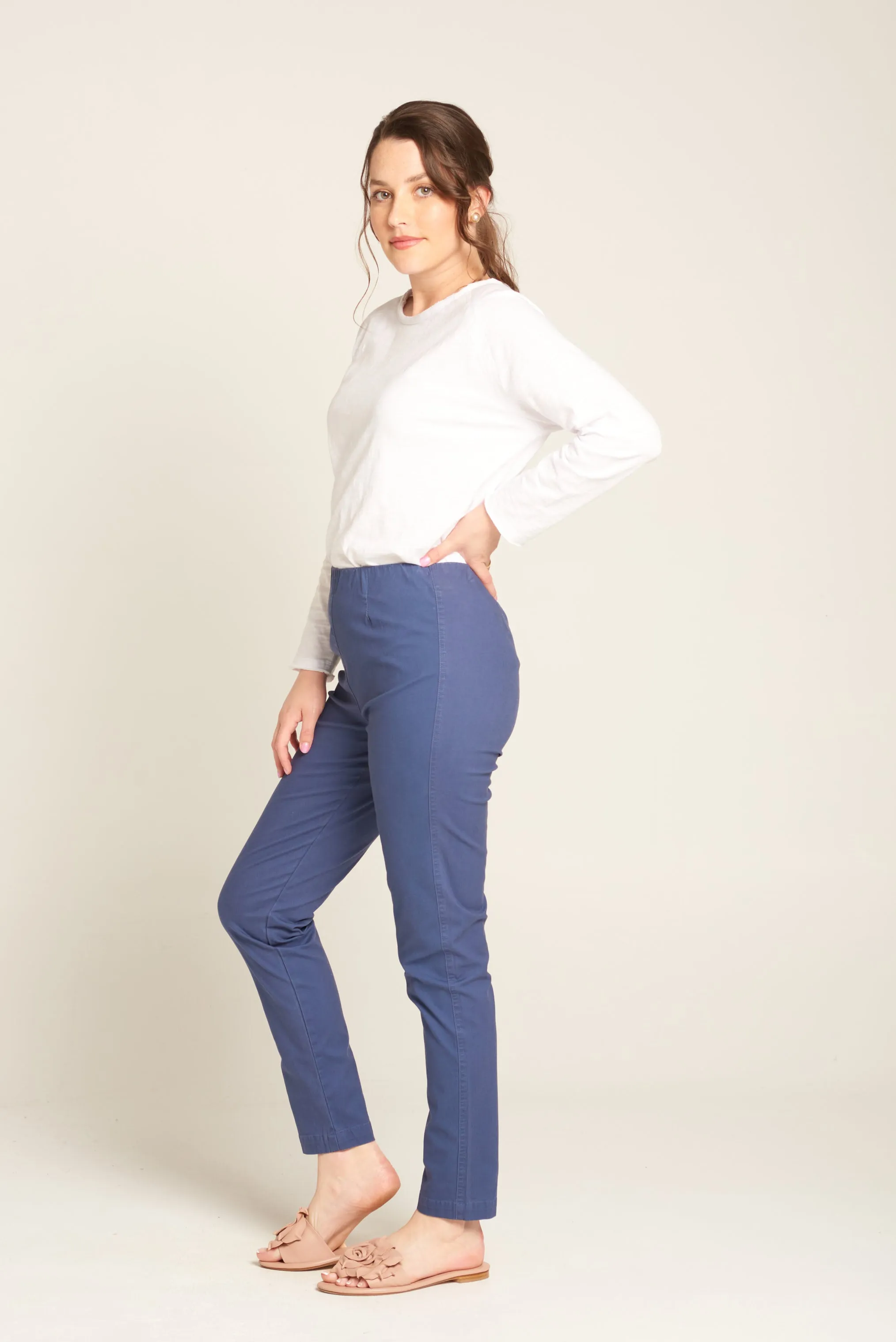 Cotton Elastic Waist Pant Denim Blue