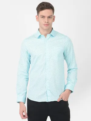 Cotton Formal Blue Slim Fit Printed Shirt