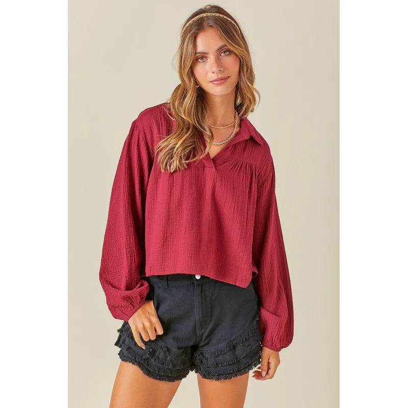 Cotton Gauze Long Sleeve Blouse