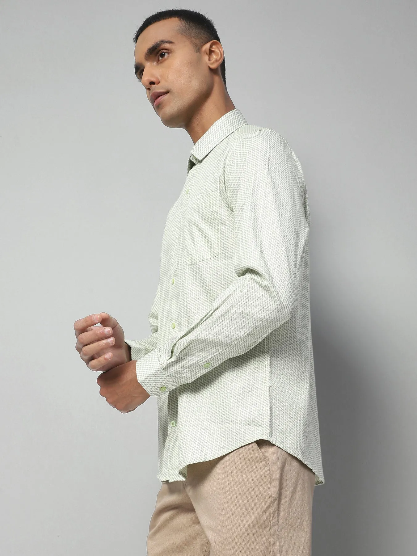 Cotton Green Printed Full Sleeve Formal Shirt