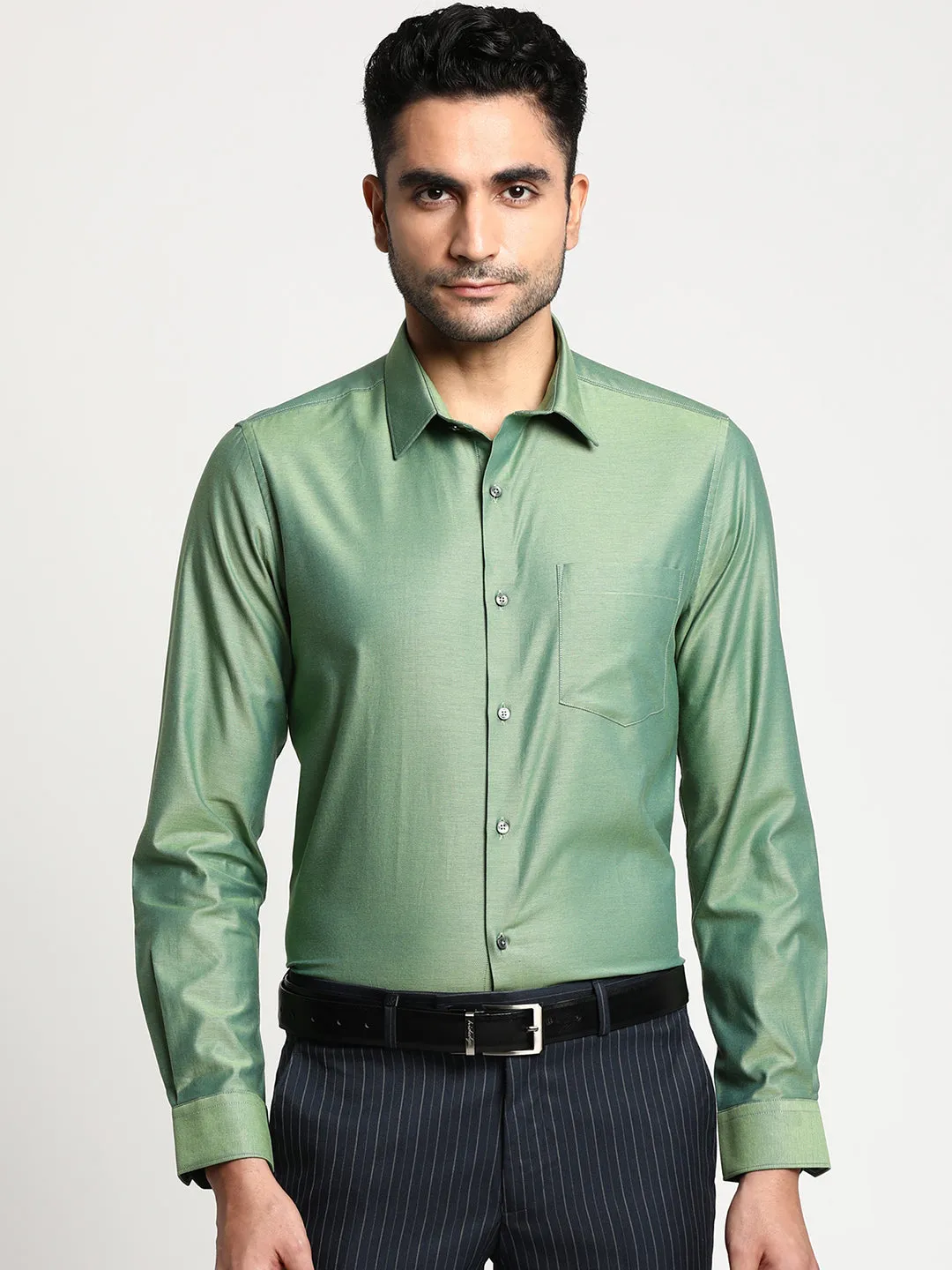 Cotton Green Slim Fit Self Design Formal Shirt