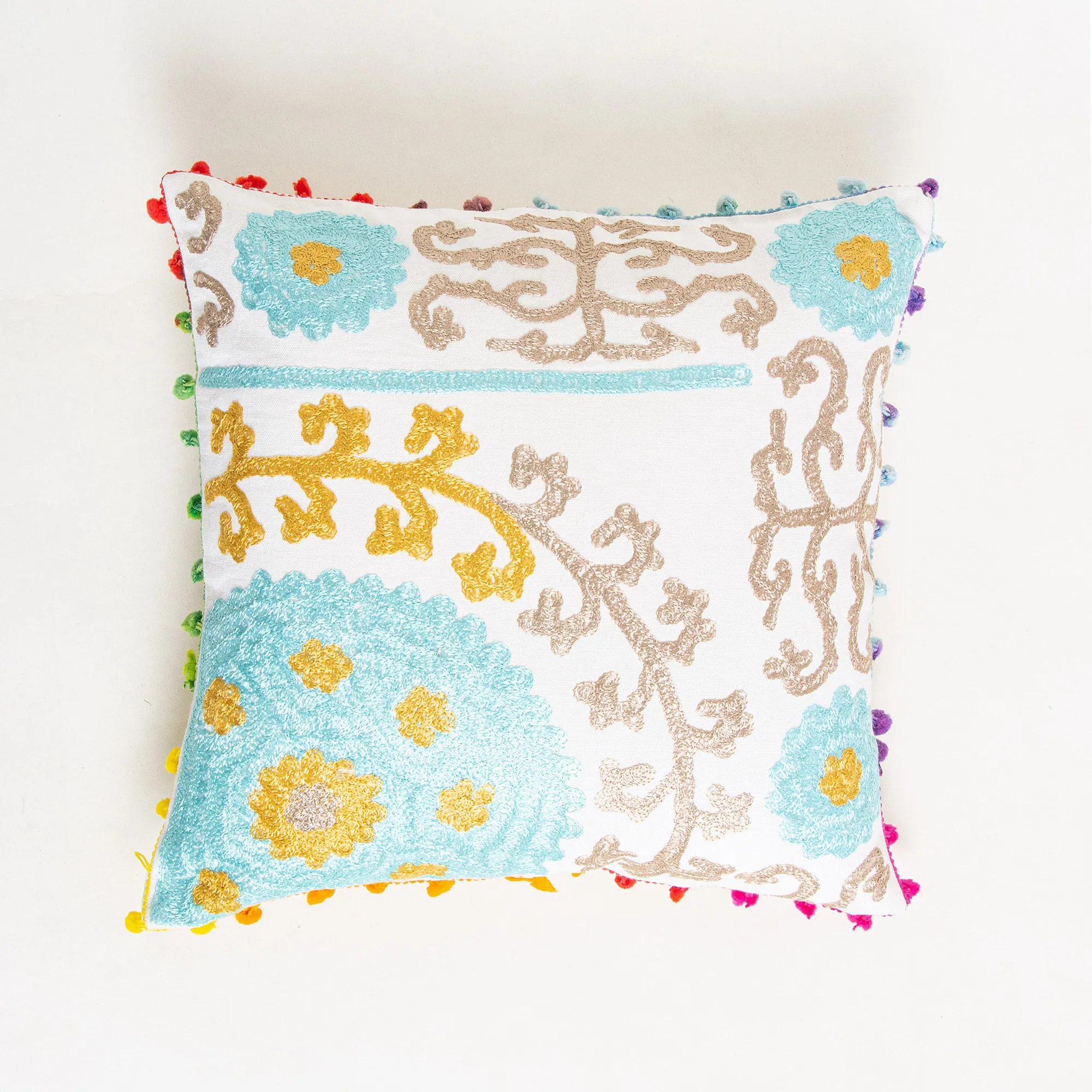 Cotton Hand Work Embroidered Cushion Cover 16x16