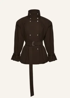 Cotton high collar trench jacket in brown