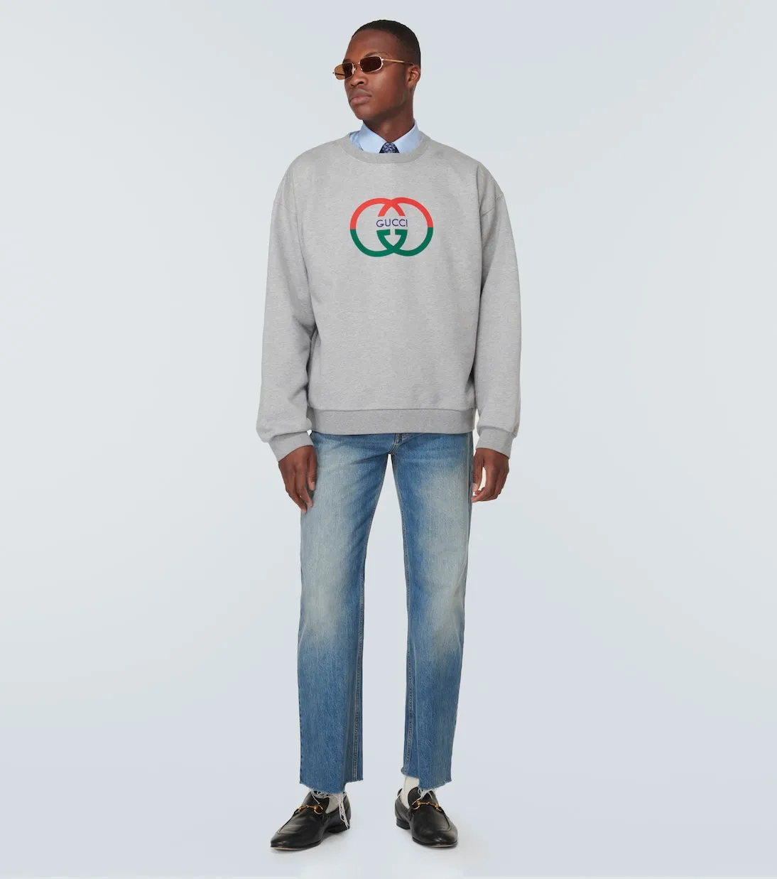 Cotton jersey sweatshirt with interlocking g Gucci pattern, gray