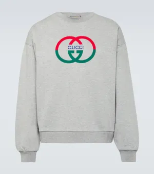 Cotton jersey sweatshirt with interlocking g Gucci pattern, gray