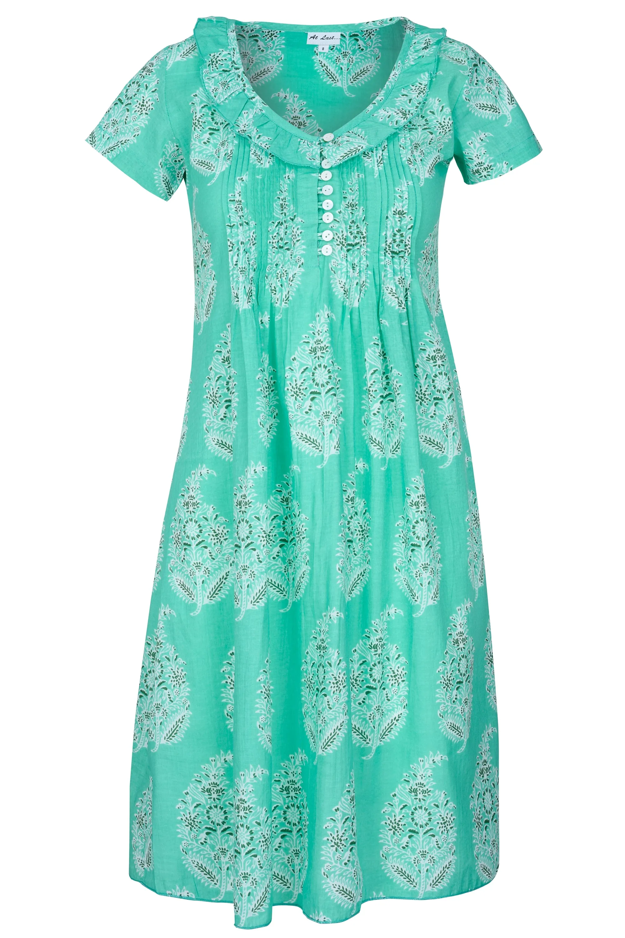 Cotton Karen Short Sleeve Day Dress in Spearmint Green