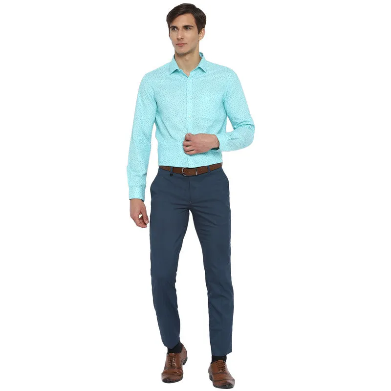 Cotton Light Blue Printed Slim Fit Shirt