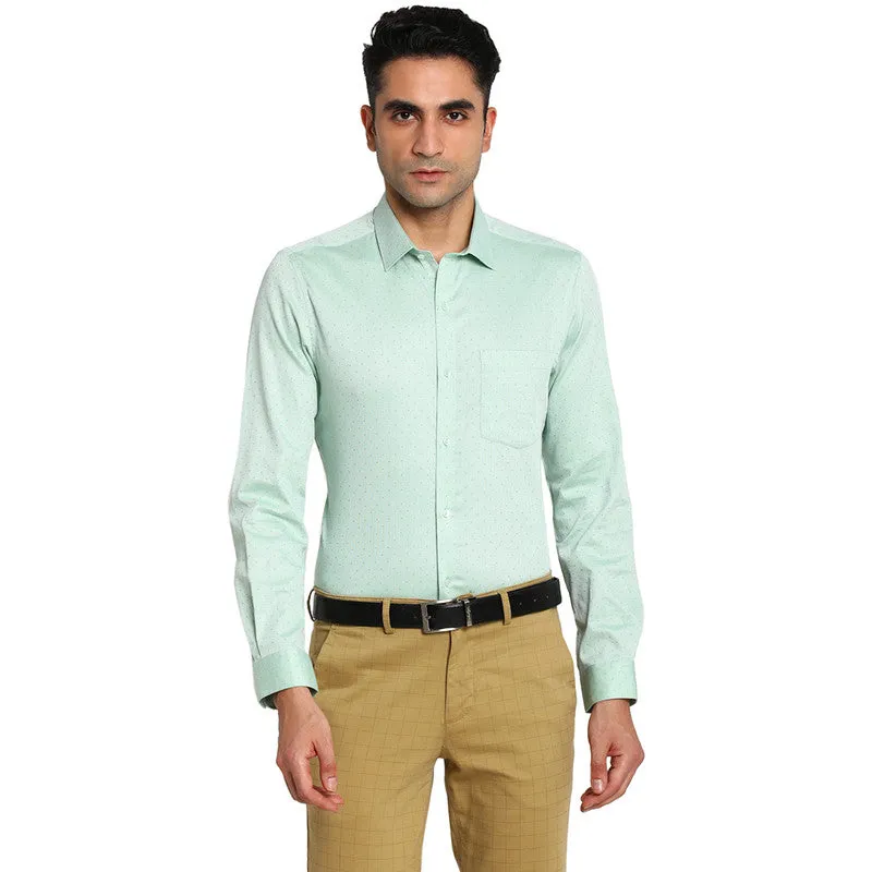 Cotton Light Green Slim Fit Self Design Formal Shirt