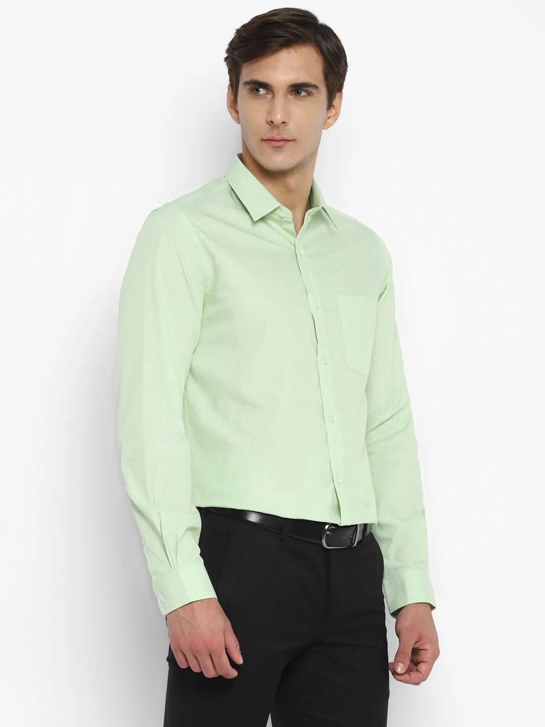 Cotton Light Green Solid Slim Fit Shirt