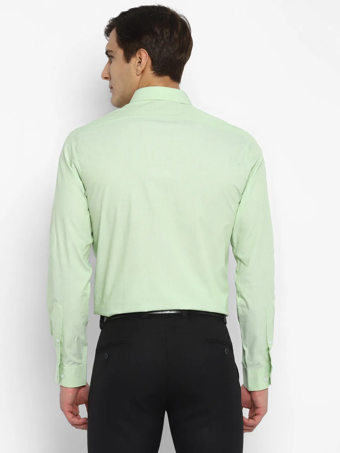 Cotton Light Green Solid Slim Fit Shirt