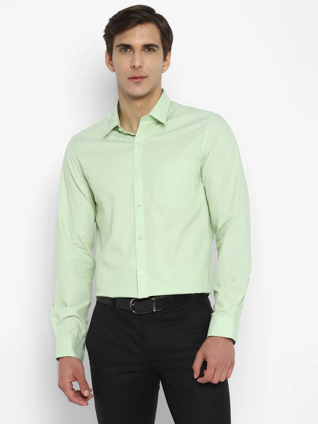 Cotton Light Green Solid Slim Fit Shirt