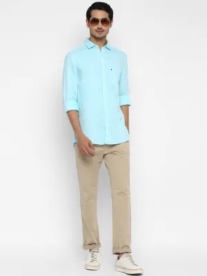 Cotton Linen Blue Solid Slim Fit Casual Shirt