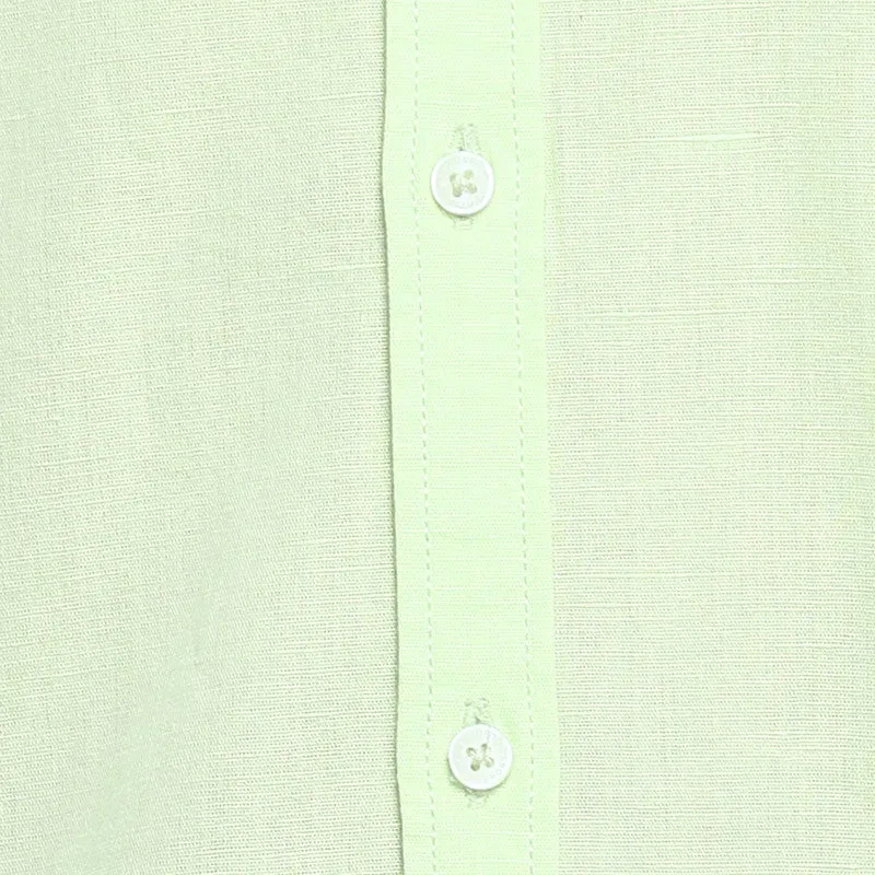 Cotton Linen Light Green Solid Slim Fit Shirt