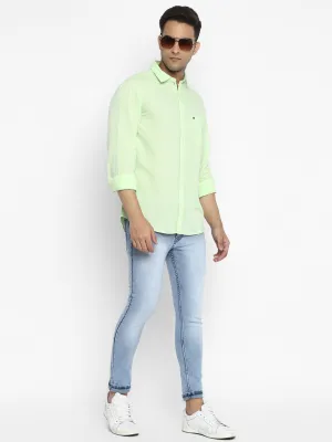 Cotton Linen Light Green Solid Slim Fit Shirt