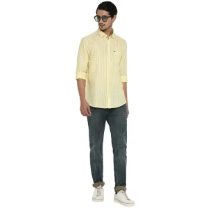 Cotton Linen Yellow Striped Slim Fit Shirt