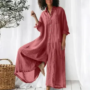 Cotton LinenWomen Jumpsuit Oversized Vintage Button Jumpsuit Summer Women Casual Beach Playsuit Wide Legs Pants Loose Romper