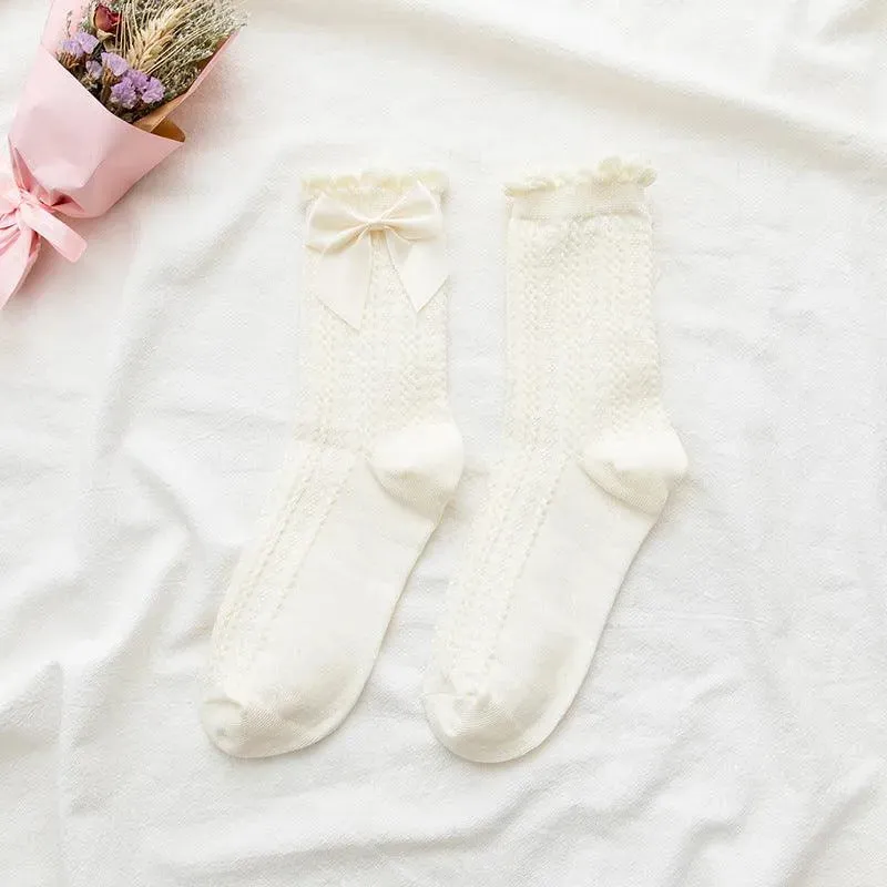 Cotton Lolita Socks | Ruffle Crew Socks with Lace | Cute Socks