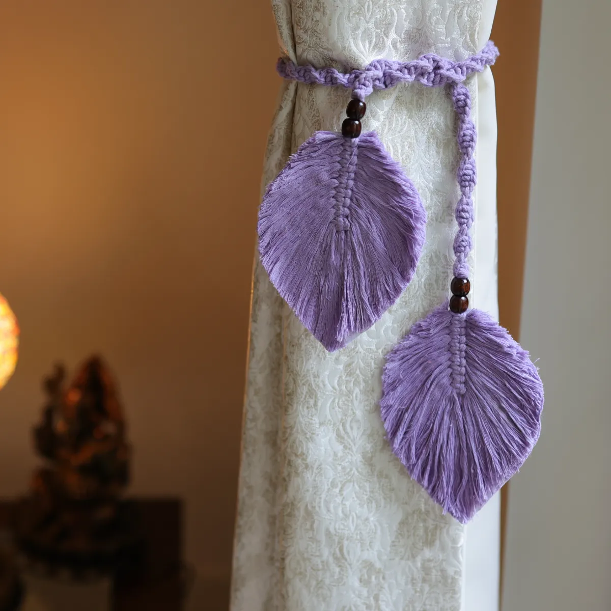 Cotton Macrame Leaf Curtain Ties | Lavender