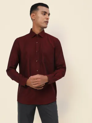 Cotton Maroon Dobby Slim Fit Full Sleeve Formal Shirt