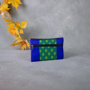 Cotton Multizip Purse Blue with Green Prints