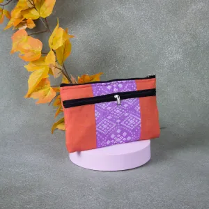 Cotton Multizip Purse Orange with lavender Diamond Design