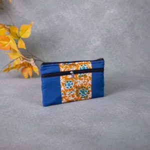 Cotton Multizip Purse Yellow With Blue Prints