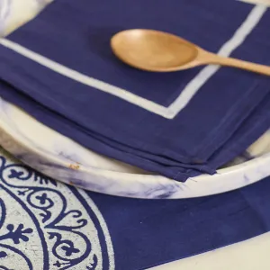 Cotton Napkins With White Border | Set Of 6 | Cobalt Blue