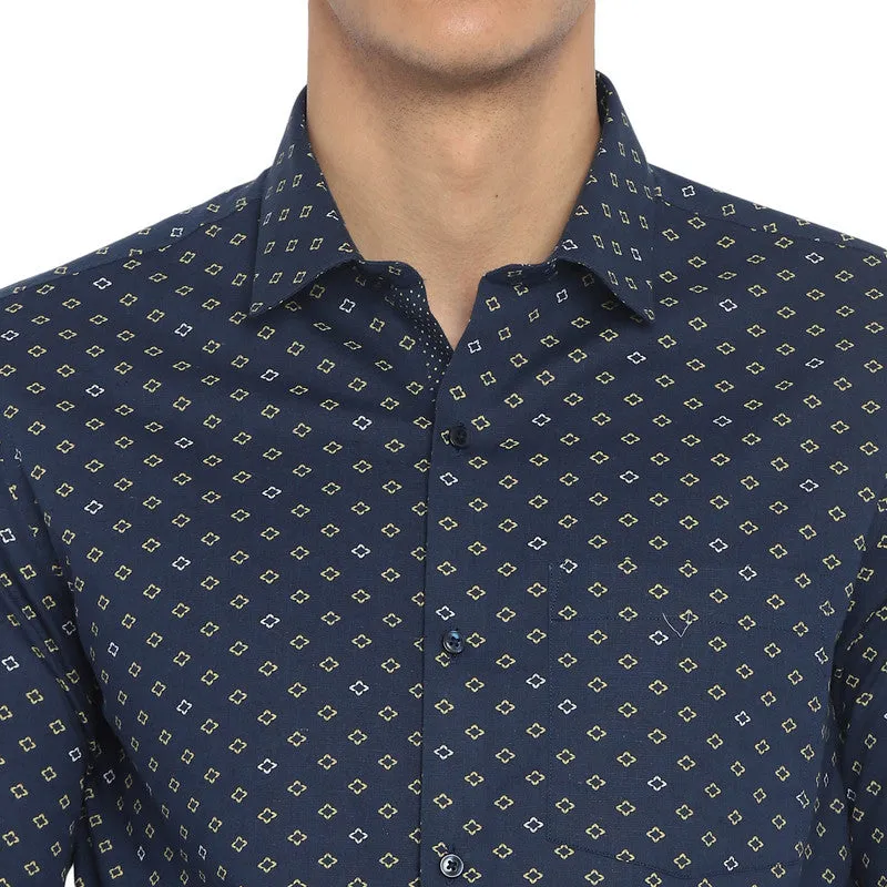 Cotton Navy Slim Fit Printed Formal Shirt