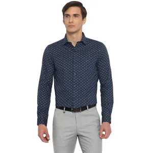 Cotton Navy Slim Fit Printed Formal Shirt