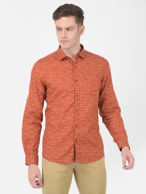 Cotton Orange Slim Fit Printed Casual Shirt