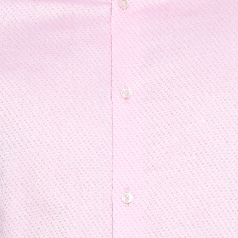 Cotton Pink Self Desing Slim Fit Shirts