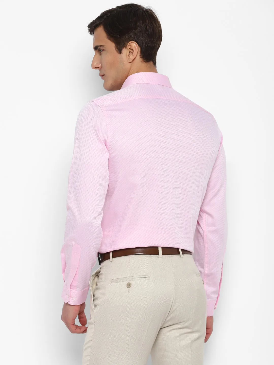 Cotton Pink Self Desing Slim Fit Shirts