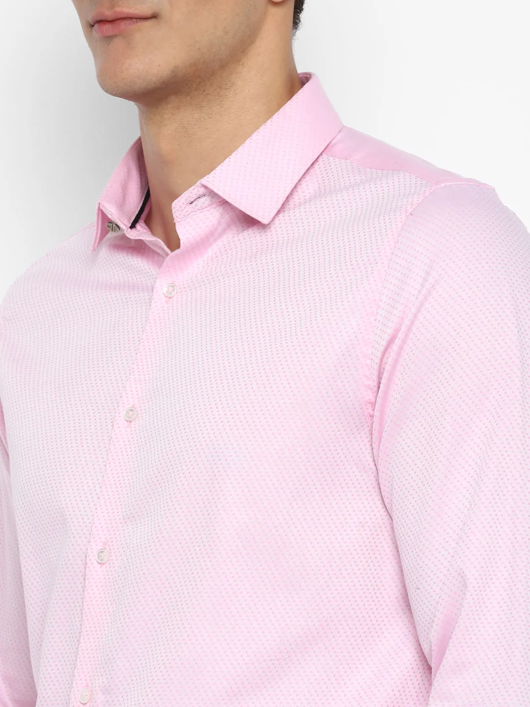 Cotton Pink Self Desing Slim Fit Shirts