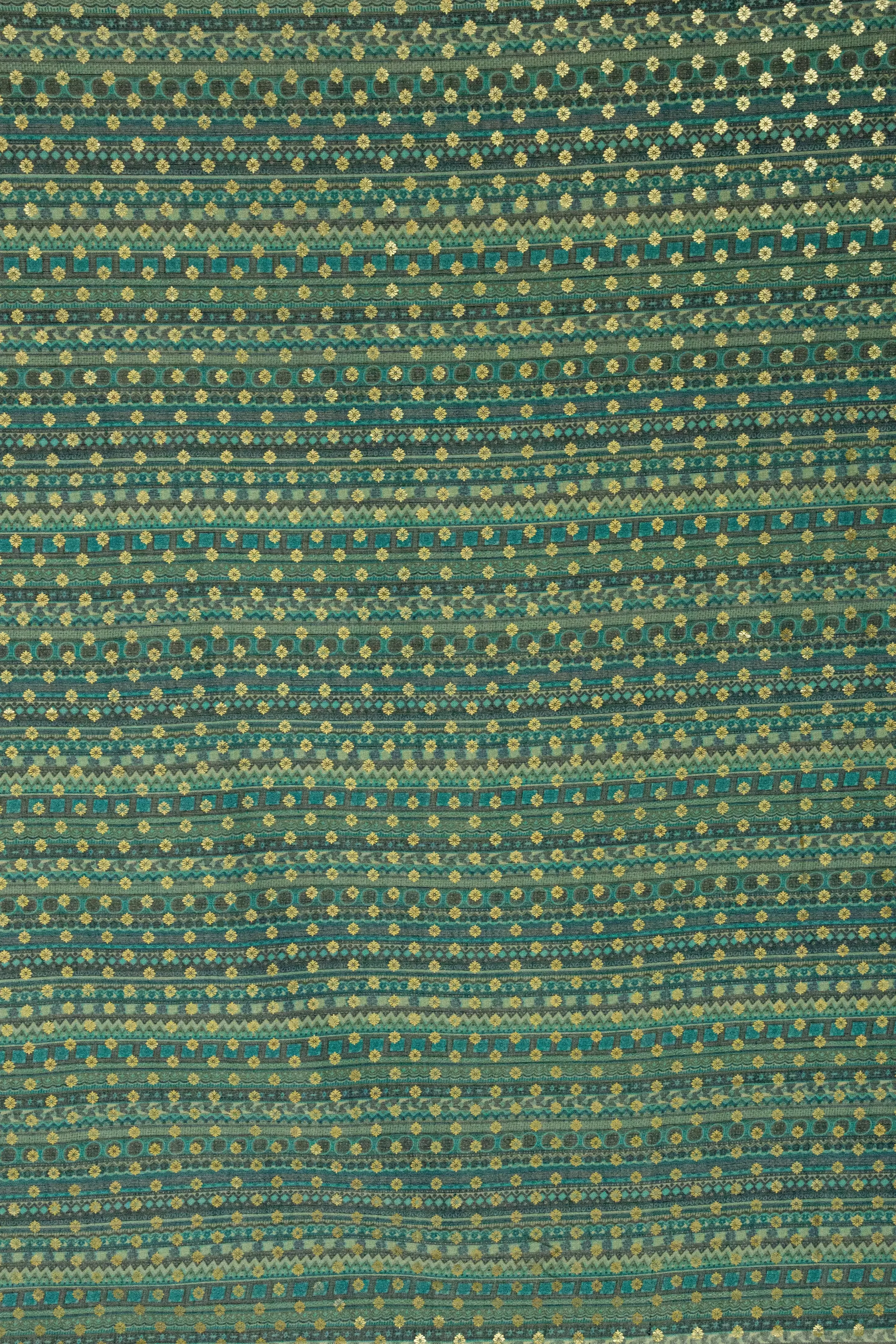 Cotton Rayon Foil Print Mint Blue Fabric