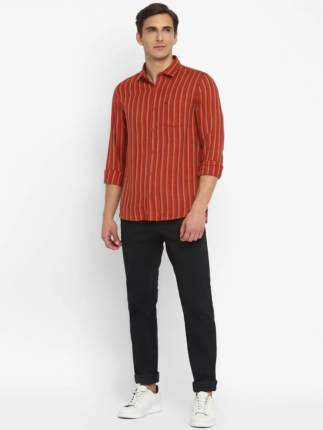 Cotton Red Striped Slim Fit Shirt