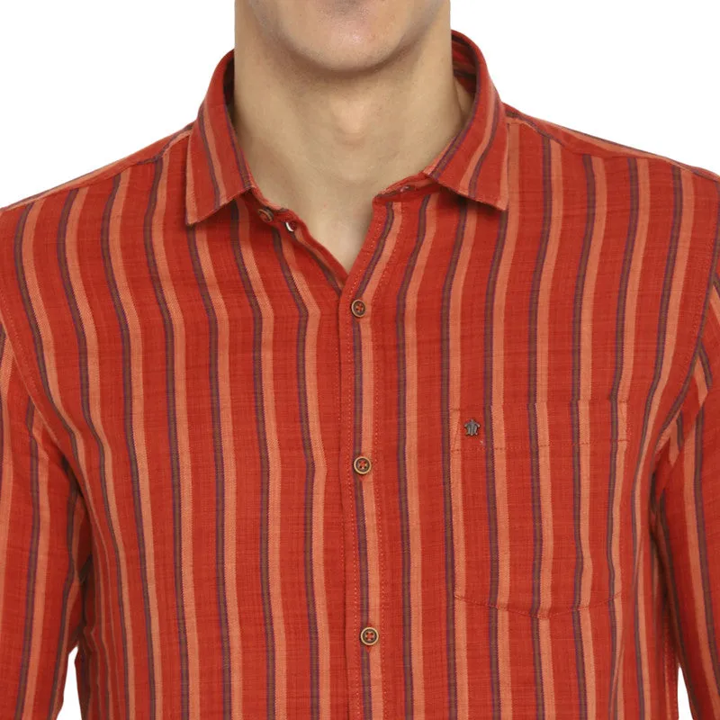 Cotton Red Striped Slim Fit Shirt