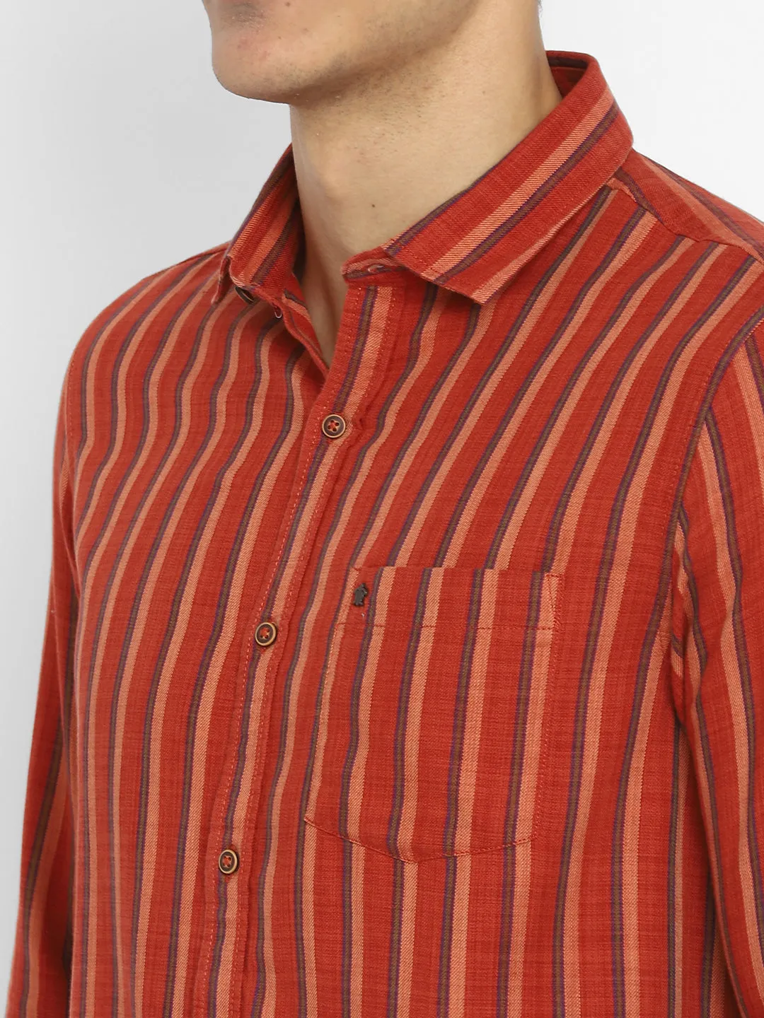 Cotton Red Striped Slim Fit Shirt