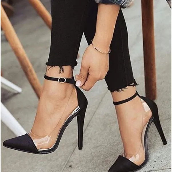 Cotton sandal  toe Strap shoes high heels